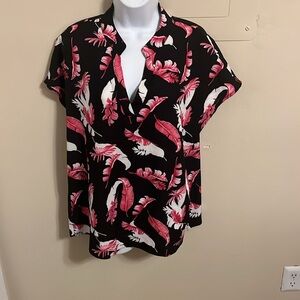 Black and Pink Feather Print Blouse